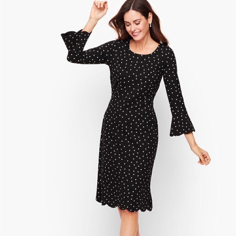 NWT Talbots Scalloped Bell Sleeve Polka Dot Dress Sz 16W Plus Petite